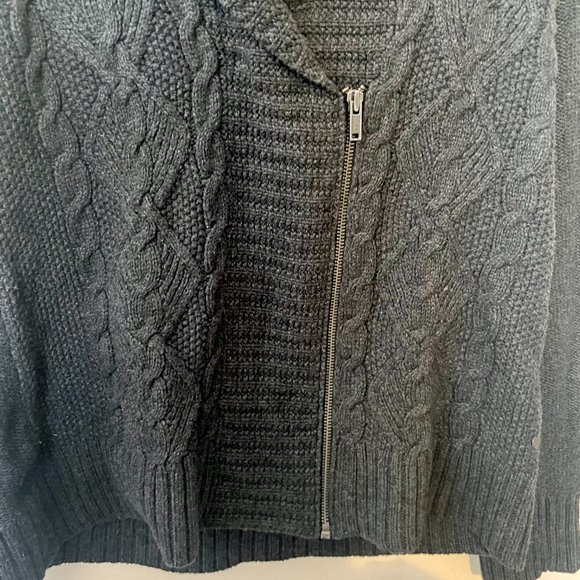 Eddie Bauer charcoal grey cable knit moto zip-up cardigan, cotton blend, large. - Picture 4 of 8